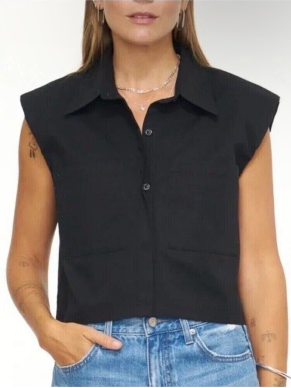 pistola Black Sleeveless Button-Up Crop Shirt